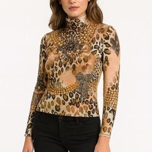 Vintage Boston Proper Small Bling Sweater Animal Print Luxe Stretch embellished